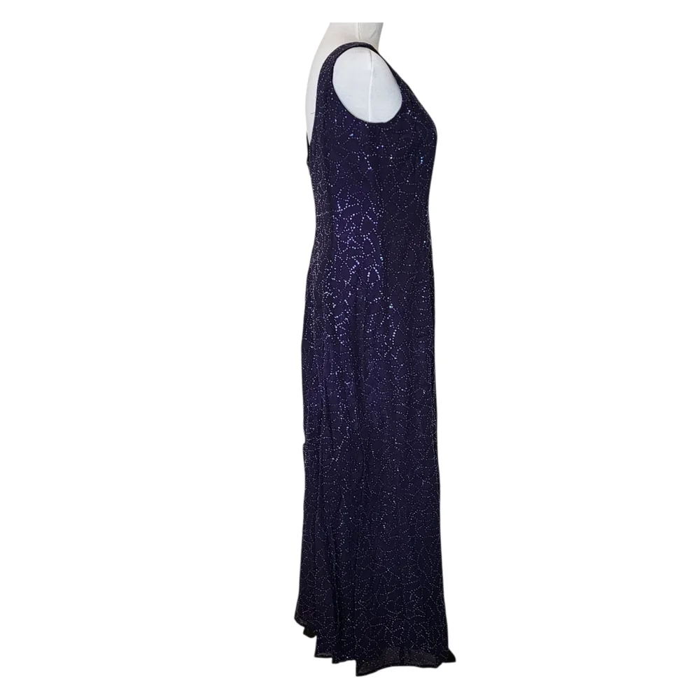 Reggio dress gown beaded purple maxi colorful rhinestone covered fabric - Picture 5 of 15